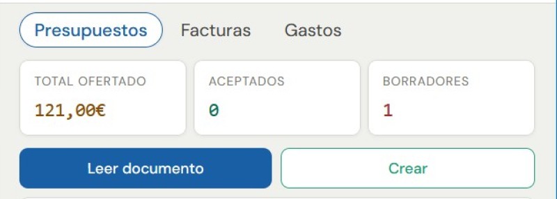 Pantalla de presupuestos en Factuvoz