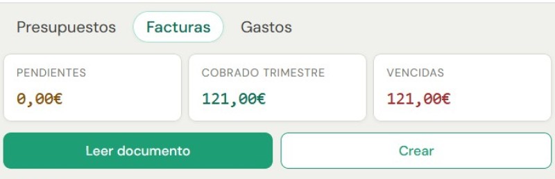 Pantalla de facturas en Factuvoz